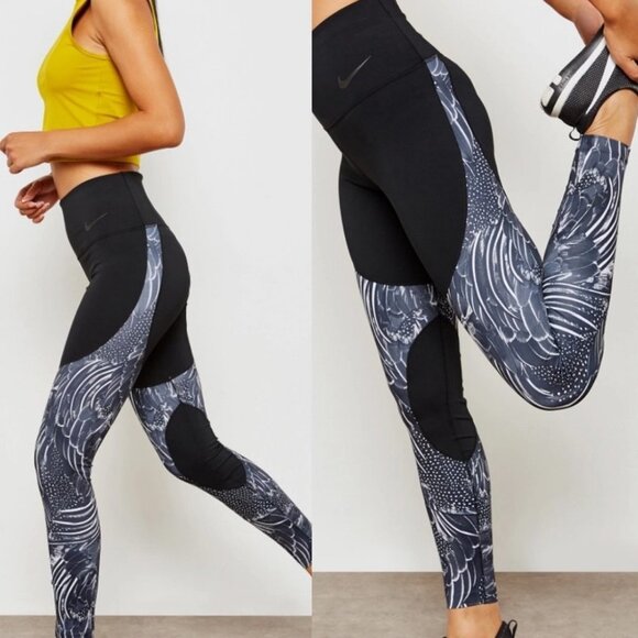 Nike Power Flutter Leggings Print Dri-Fit High Rise Size XS Yoga Running Pants - Picture 3 of 13